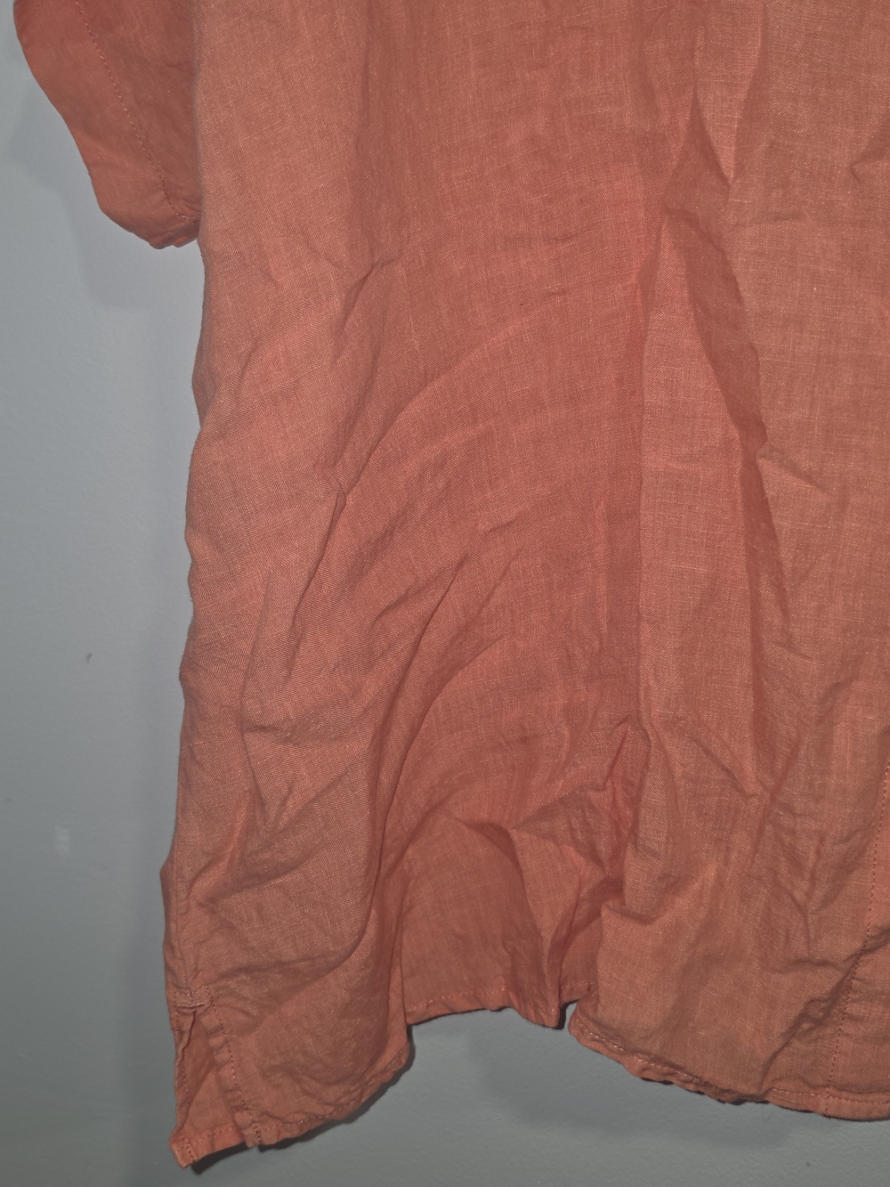 Eileen Fisher Mandarin Collar Short Sleeve Coral Organic Linen Shirt Size 2X - Picture 2 of 8